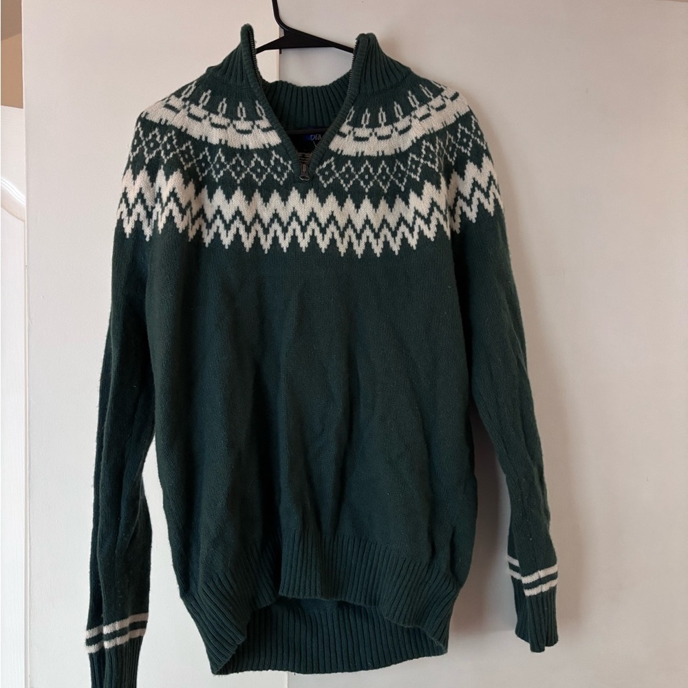 Boden Men's Green and White Zip-Up Sweater